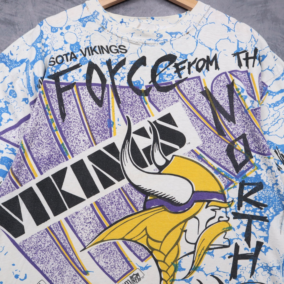 90s White Minnesota Vikings Force From The North All Over Print Shirt 6687