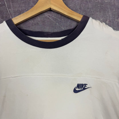 Early 00s White Nike Logo Striped Sleeve Essential Shirt XL 1044