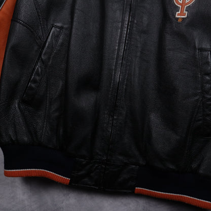 00s Black Texas Longhorns Leather Bomber Jacket 5933