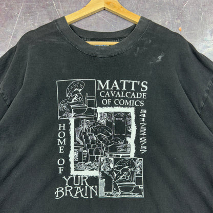 90s Faded Black Home Of Yur Brain Comic Book Store Art Graphic Shirt XL 1076