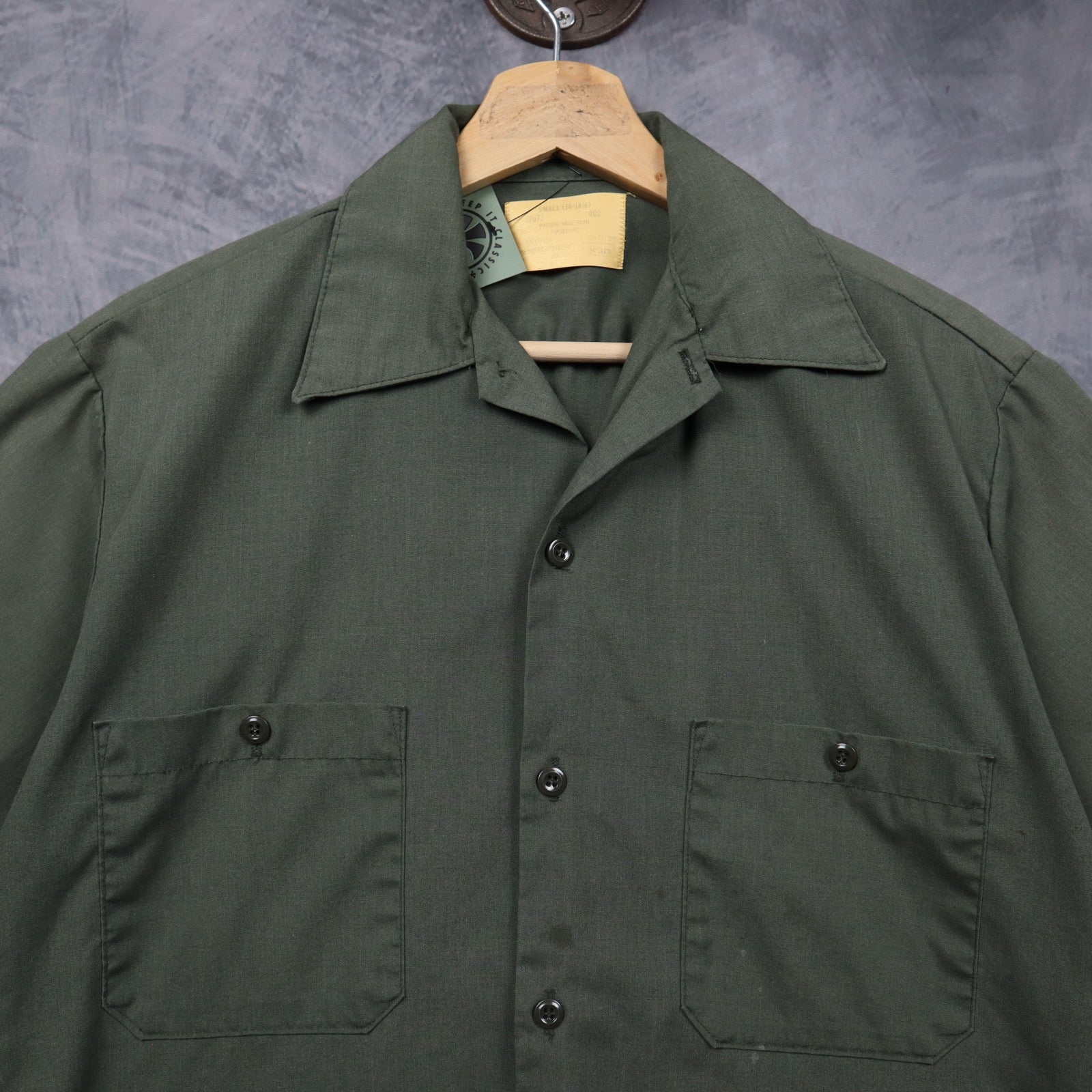 70s Olive Green Sears Perma-Prest Short Sleeve Work Shirt 5569