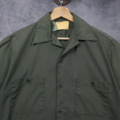 70s Olive Green Sears Perma-Prest Short Sleeve Work Shirt 5569