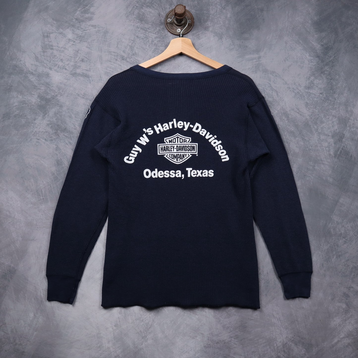 90s Navy Harley Davidson Odessa Texas Thermal Henley 5568