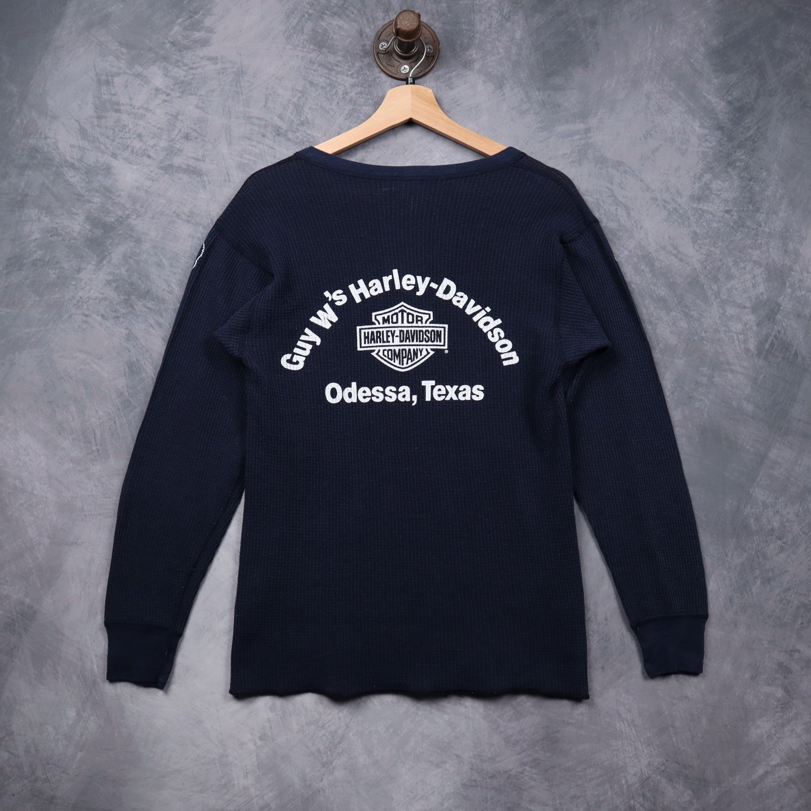 90s Navy Harley Davidson Odessa Texas Thermal Henley 5568