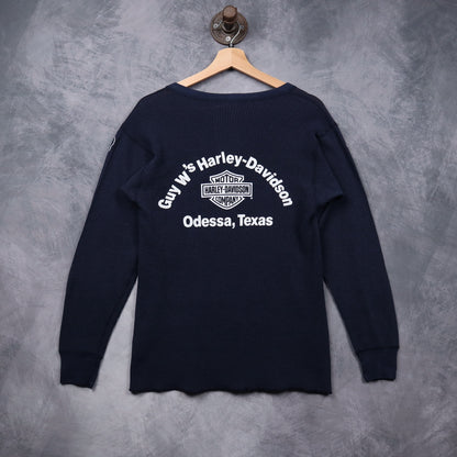 90s Navy Harley Davidson Odessa Texas Thermal Henley 5568