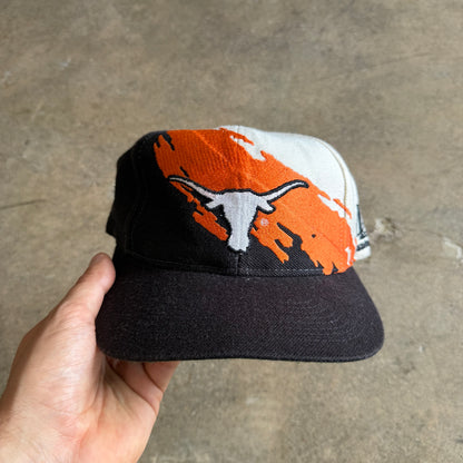 90s Black Texas Longhorns Logo Athletic Splash Snapback Hat 5781