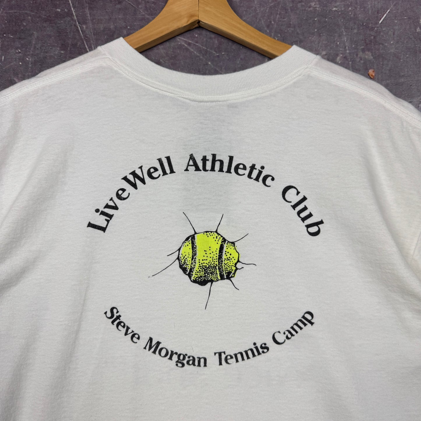 90s White Nice Shot Breakthrough Tennis Camp Graphic Shirt L 0845