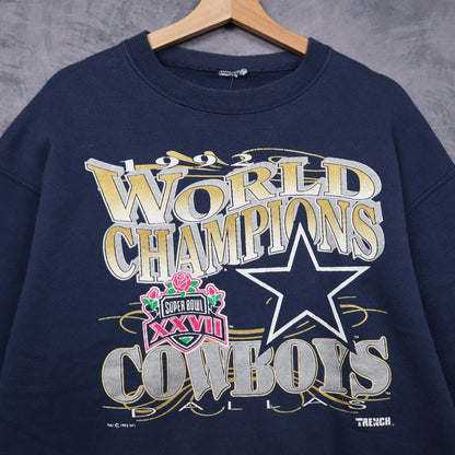 1992 Navy Blue Dallas Cowboys Super Bowl XXVII World Champions Crewneck Sweatshirt 6608