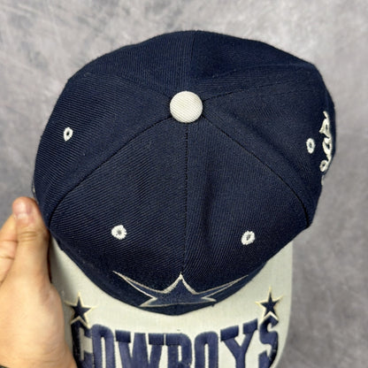 90s Navy Blue Dallas Cowboys Big Logo Brim Script Snapback Hat 6869
