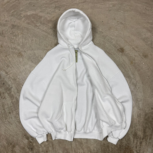 90s White Russell Athletic Blank Essential Zip-Up Hoodie Boxy L AP23