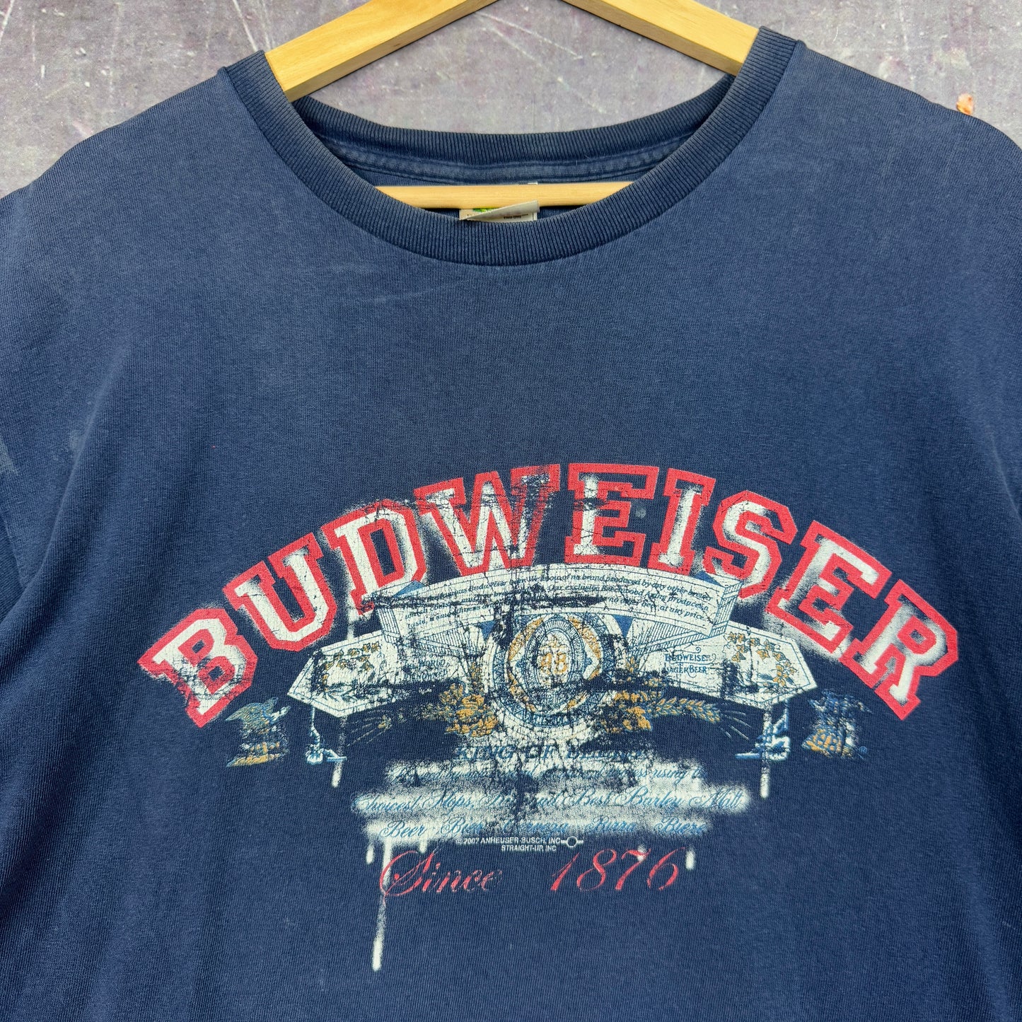 Early 00s Navy Blue Budweiser Beer Logo Spellout Graphic Shirt L 0972