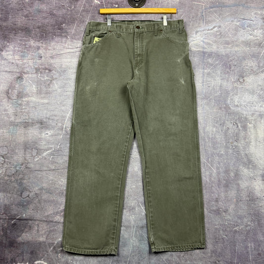 00s Green Dickies Carpenter Work Pants 35x29 0446