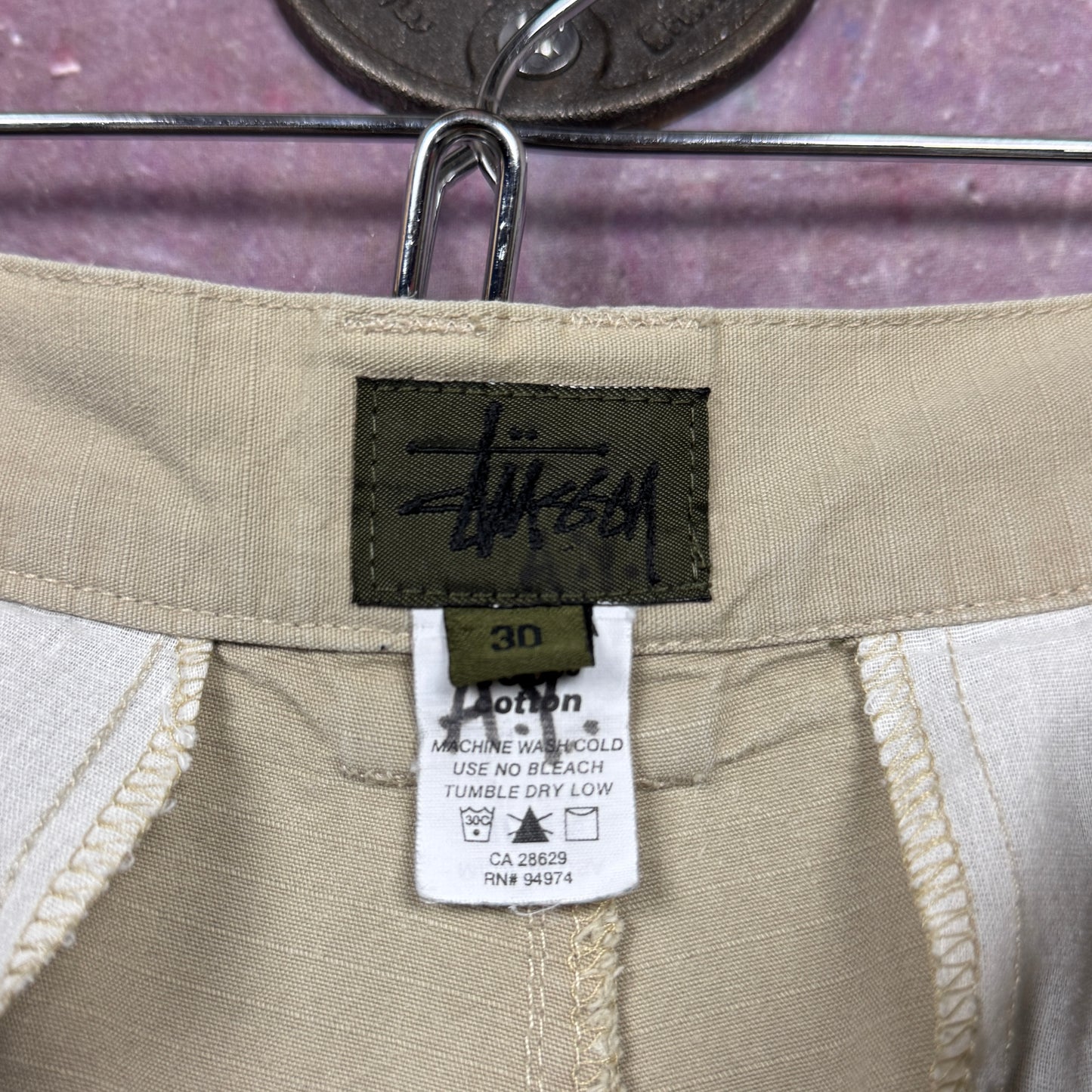 90s Khaki Stussy Baggy Cargo Shorts 30x10 3516