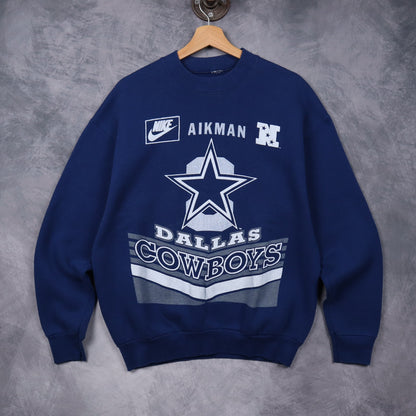 90s Navy Blue Dallas Cowboys Aikman Crewneck Sweatshirt 6588
