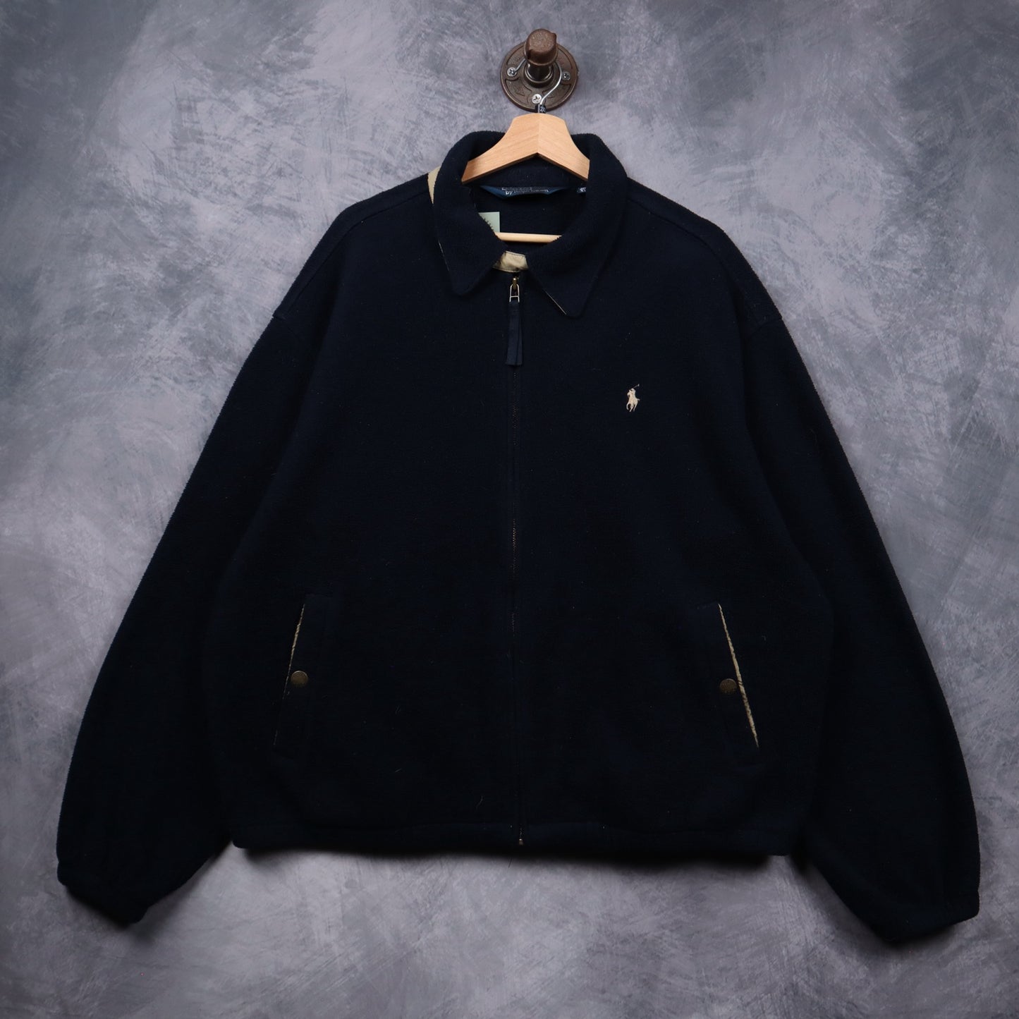 90s Navy Blue Polo Ralph Lauren Harrington Fleece Jacket 5490