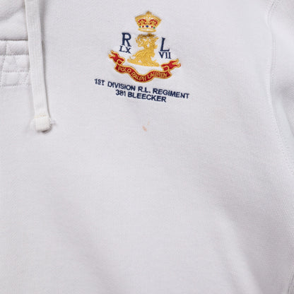 Early 2000s White Polo Ralph Lauren 1st Division R.L. Regiment Crest Hoodie 5321