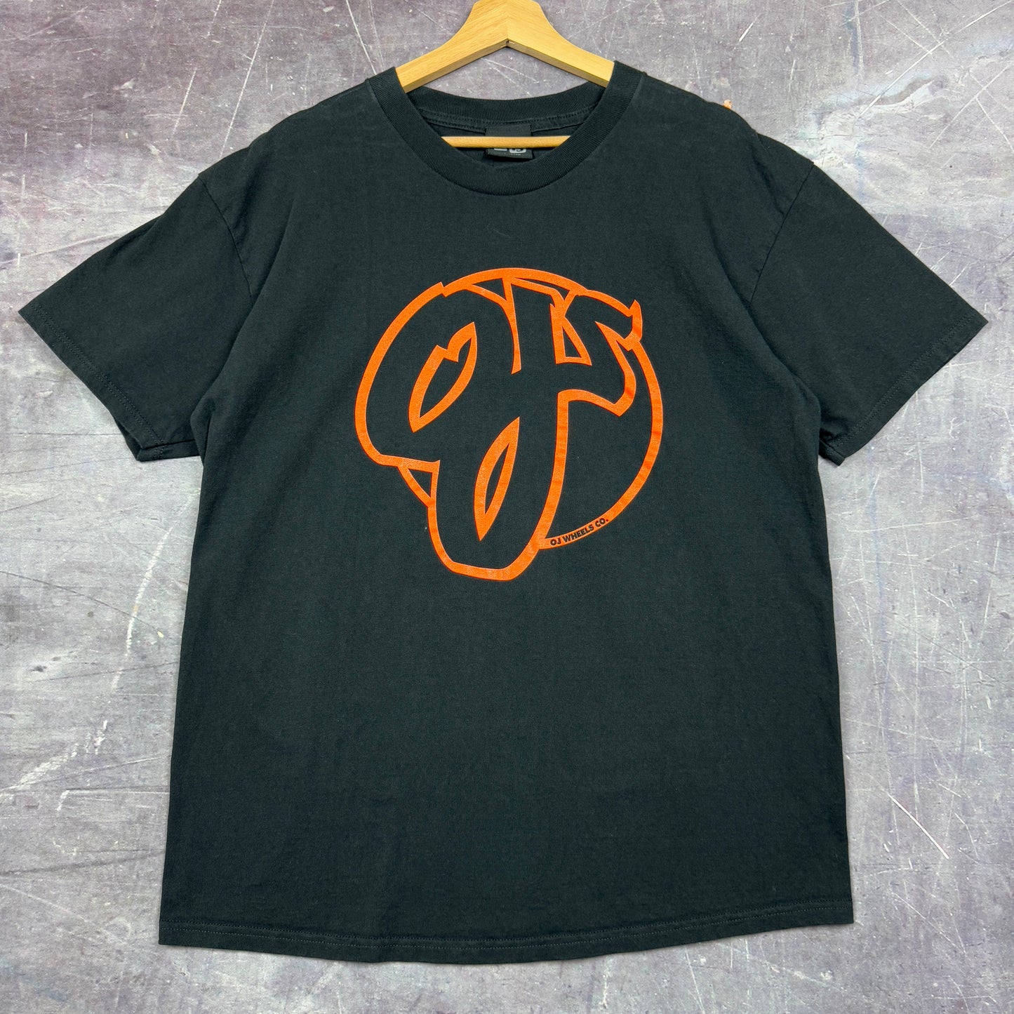 Early 00s Black OJ Wheels Skateboard Logo Graphic Shirt L 1159