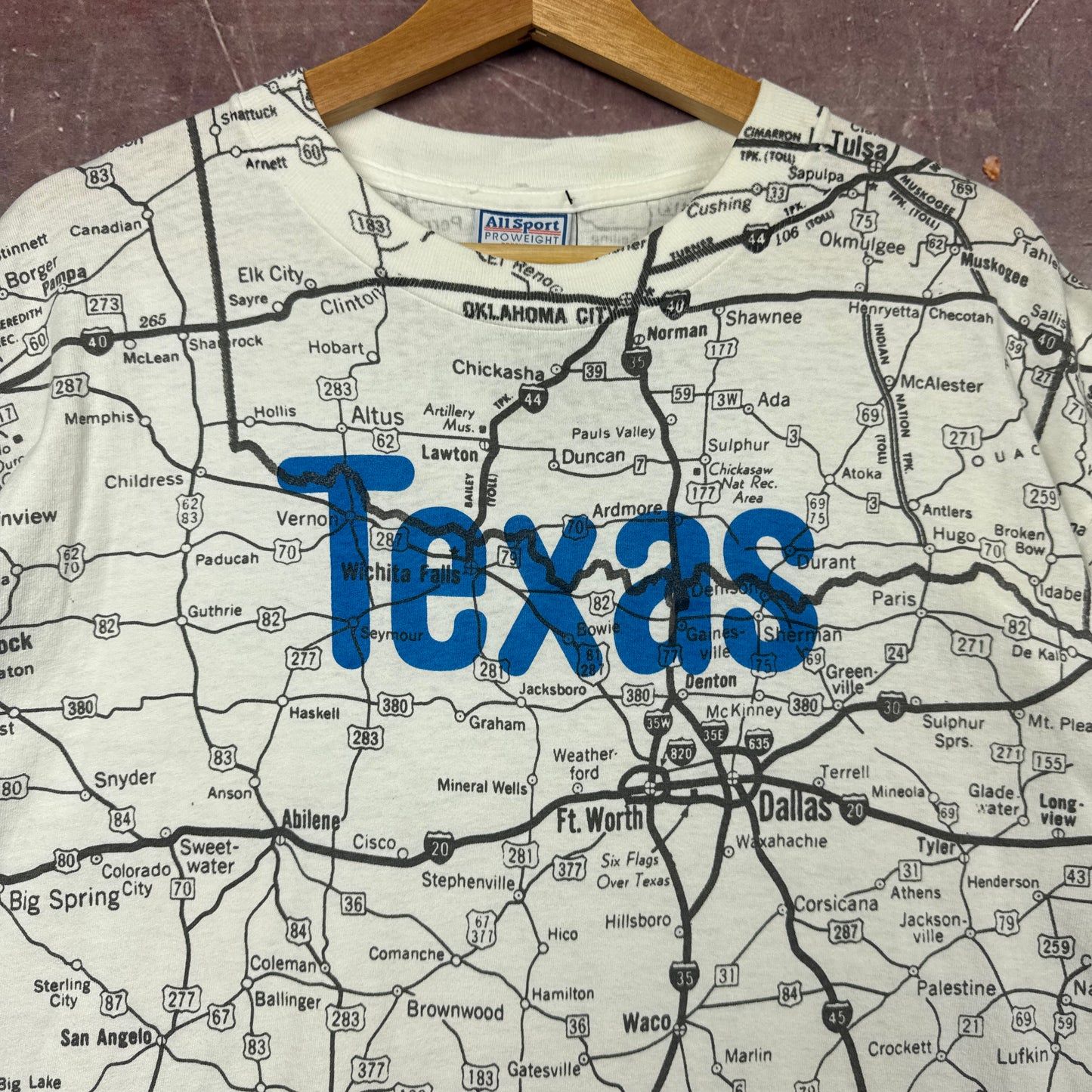 90s White Texas AOP Map Tee 3831