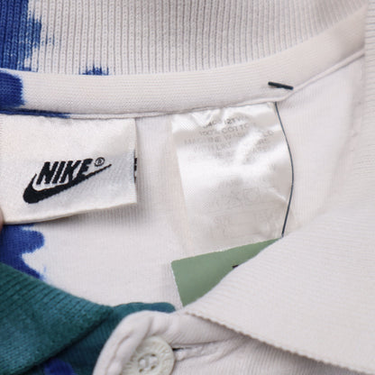 Early 2000s White & Green Nike Tie Dye Split Polo Shirt 5348