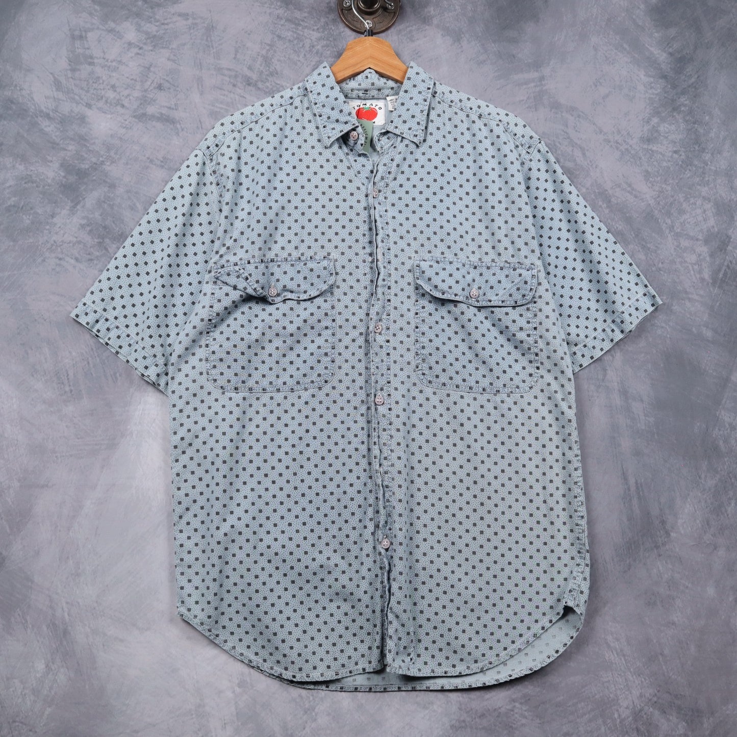 90s Light Blue Tomato Geometric Print Short Sleeve Button Up Shirt 4816