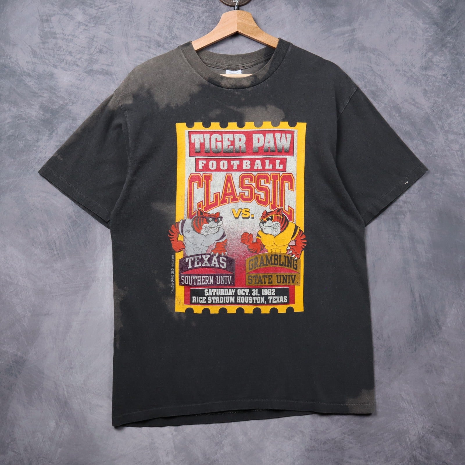 1992 Faded Black Tiger Paw Football Classic Texas Southern vs Grambling Shirt 5395