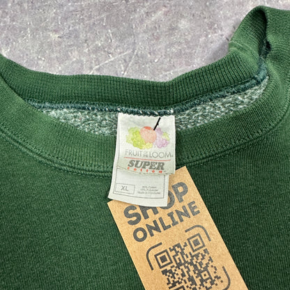 90s Forest Green Fruit Of The Loom Super Cotton Blank Essential Crewneck Sweatshirt L AA31