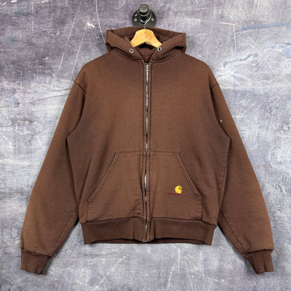 80s Mocha Brown Carhartt Thermal Lined Zip-Up Hoodie M 0332