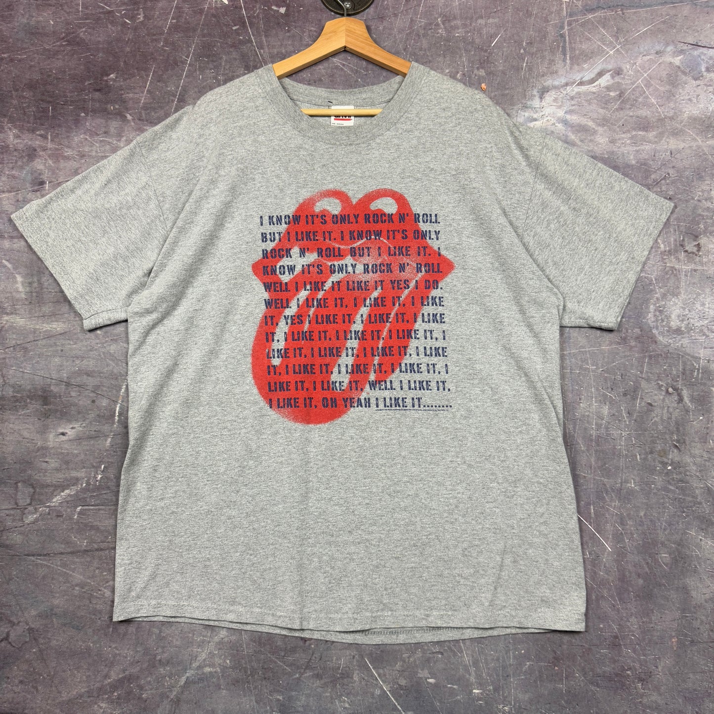 2002 Light Gray Rolling Stones World Tour Text Graphic Shirt XL 1078