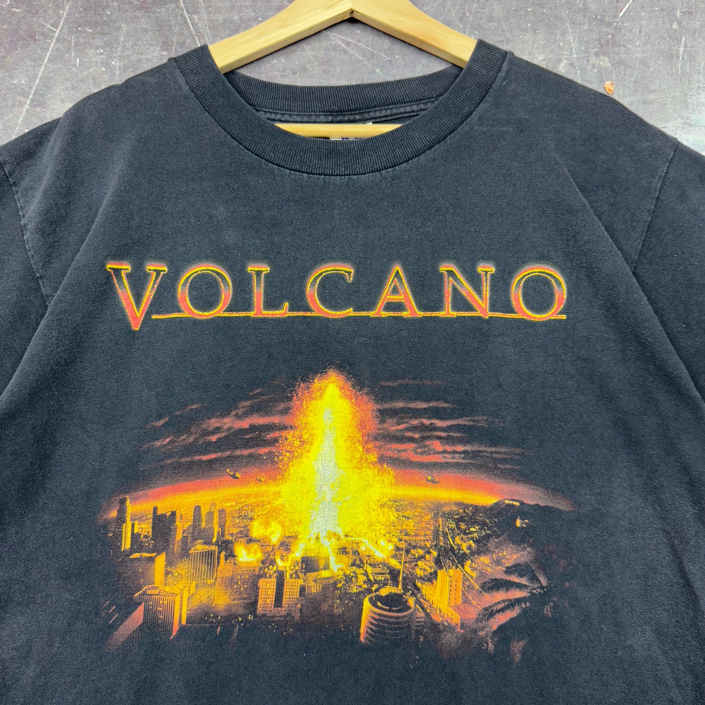 90s Faded Black Volcano Movie Promo Graphic Shirt L 0926