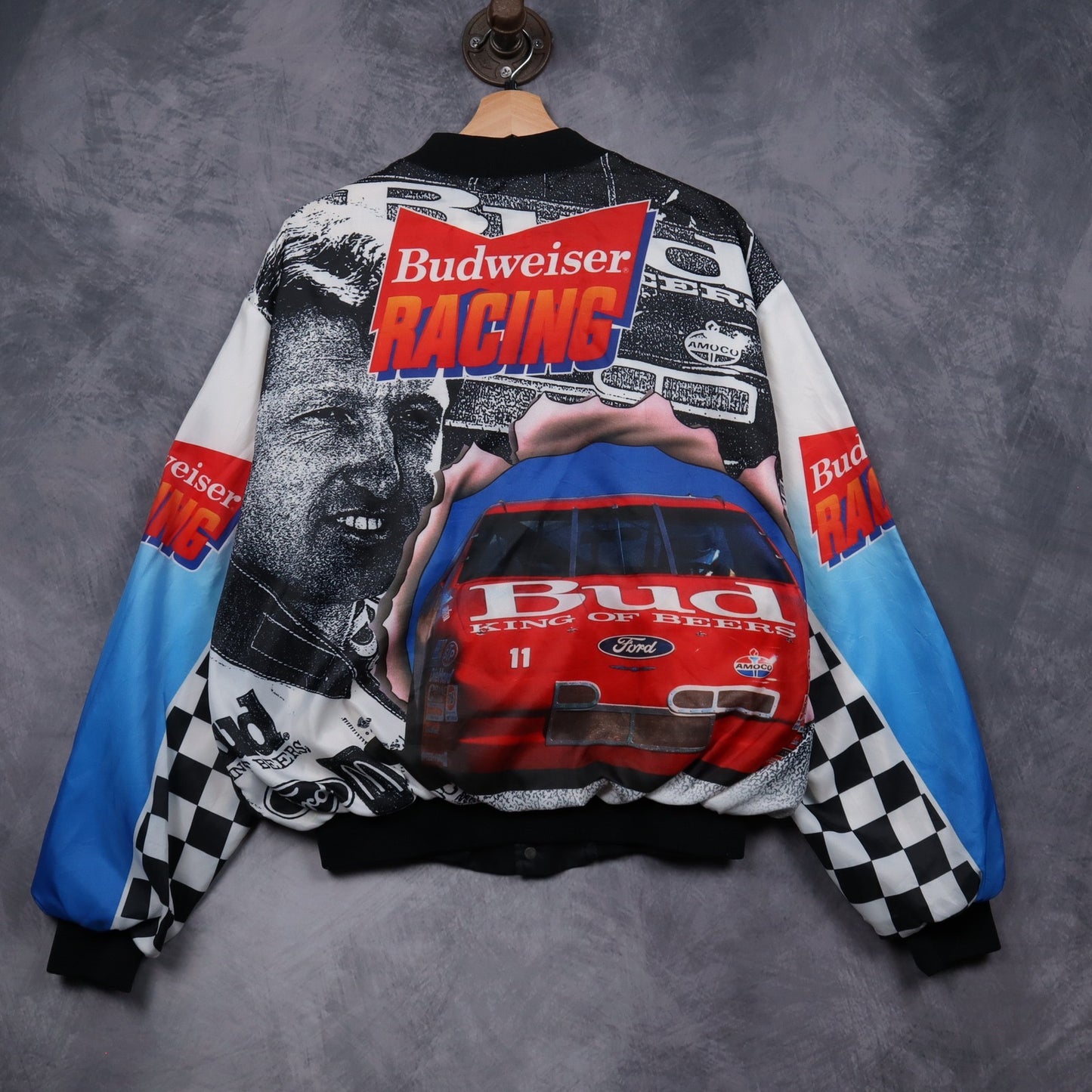90s Black Budweiser Racing Bill Elliott Fanimation Bomber Jacket 5094