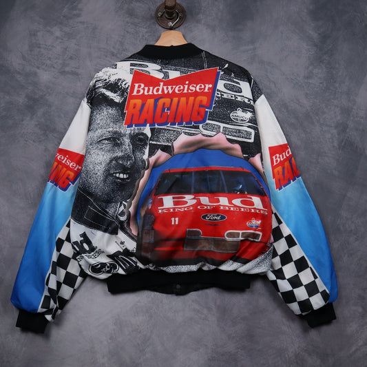 90s Black Budweiser Racing Bill Elliott Fanimation Bomber Jacket 5094