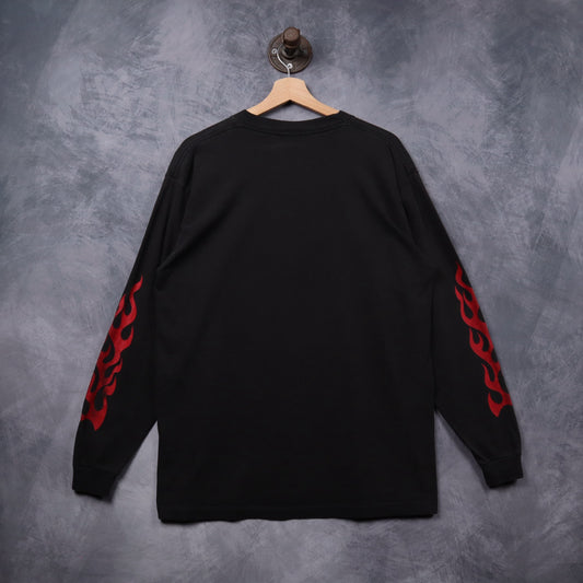 90s Black Angel Fire Snowboarding Flames Long Sleeve Shirt 5392