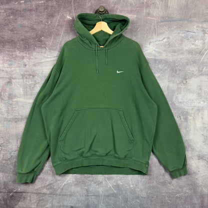 Early 00s Forest Green Nike Essential Logo Mini Swoosh Hoodie XL 1211