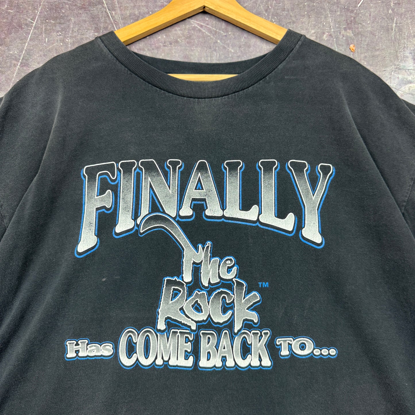 90s Faded Black WWE The Rock has Come Back To San Jose Graphic Shirt XL 0881