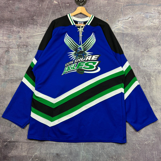 90s Blue Green South Shore Eagles Hockey Jersey XXL 0589