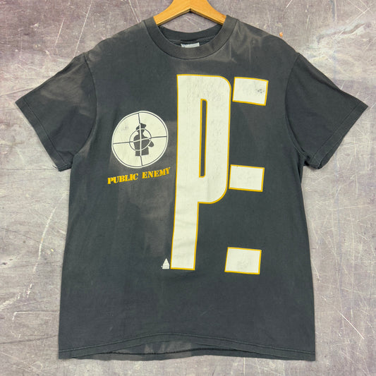 1991 Faded Black Public Enemy Crosshares Graphic Rap Shirt L 0960