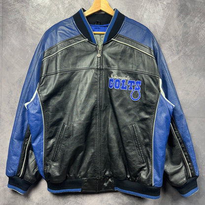 90s Black and Blue Indianapolis Colts Leather Jacket 4285