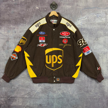 Early 00s Brown UPS Dale Jarret Nascar Racing Bomber Jacket XL 1256