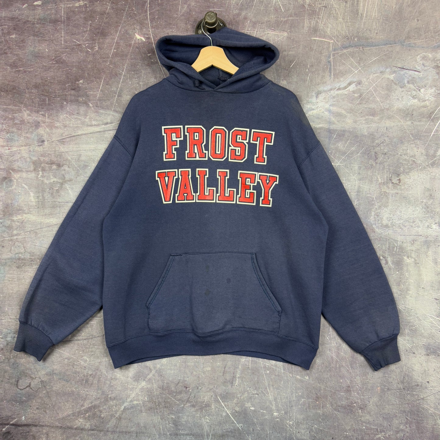 90s Faded Navy Blue Frost Valley Text Graphic Crewneck Sweatshirt L 1250