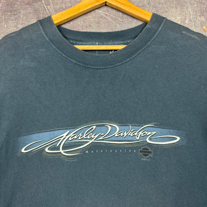 Early 00s Blue Harley Davidson Motorcycle Charleston South Carolina Graphic Shirt XXL 0907