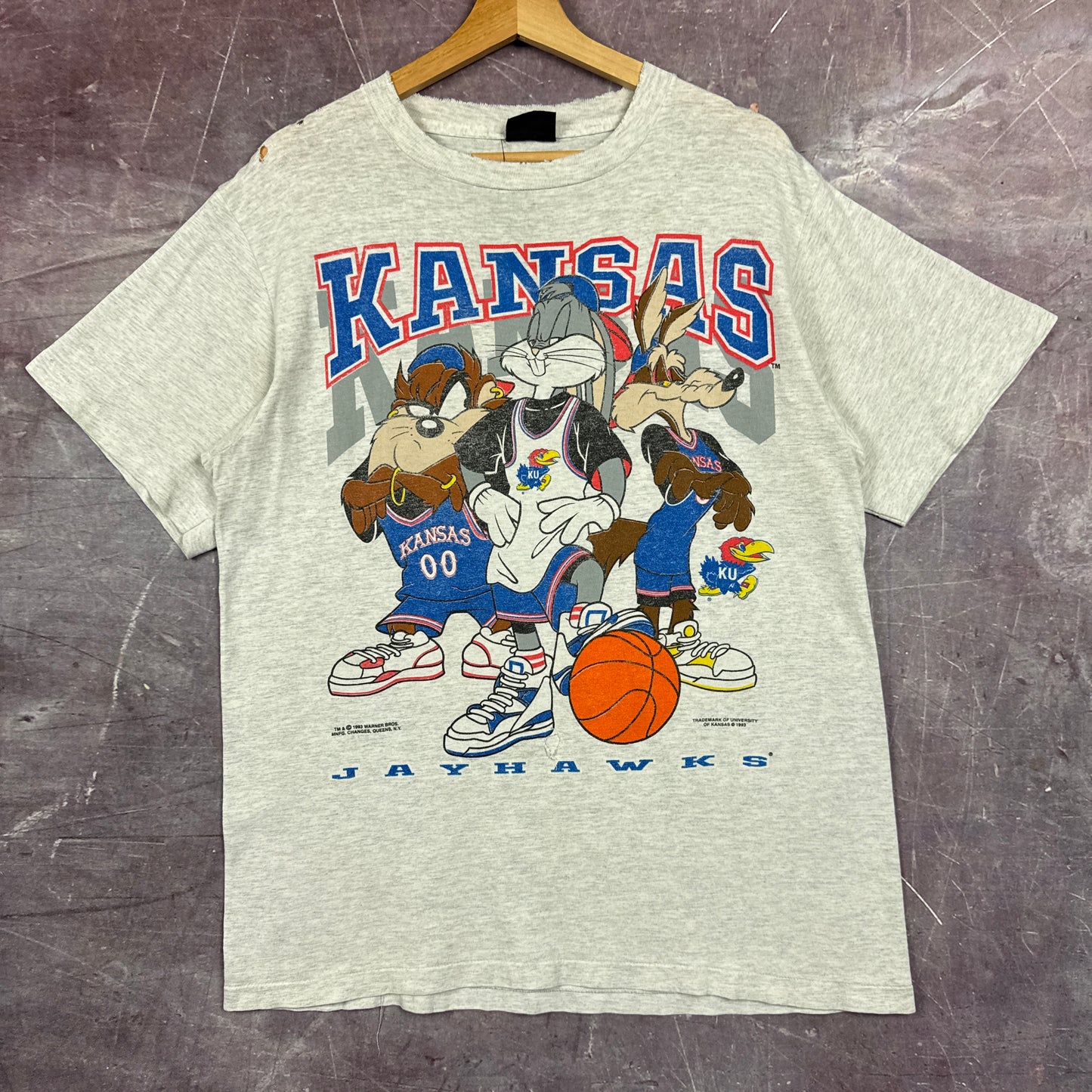 1993 Grey Kansas Looney Tunes Basketball Shirt 3321