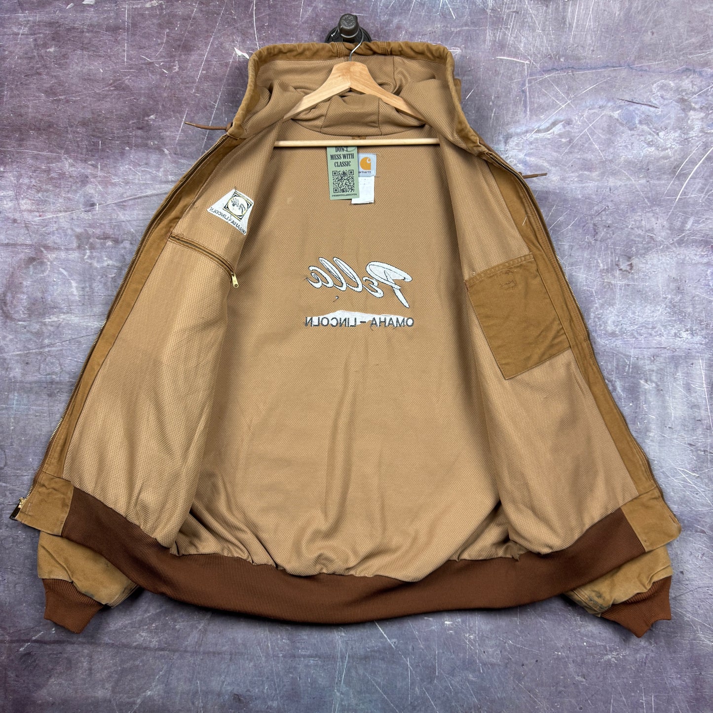90s Tan Brown Carhartt Pella Embroidered Hooded Active Work Jacket XXL 2360