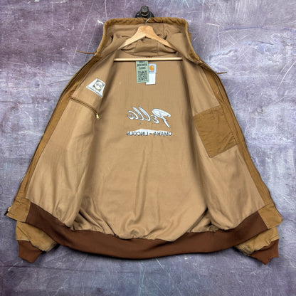 90s Tan Brown Carhartt Pella Embroidered Hooded Active Work Jacket XXL 2360