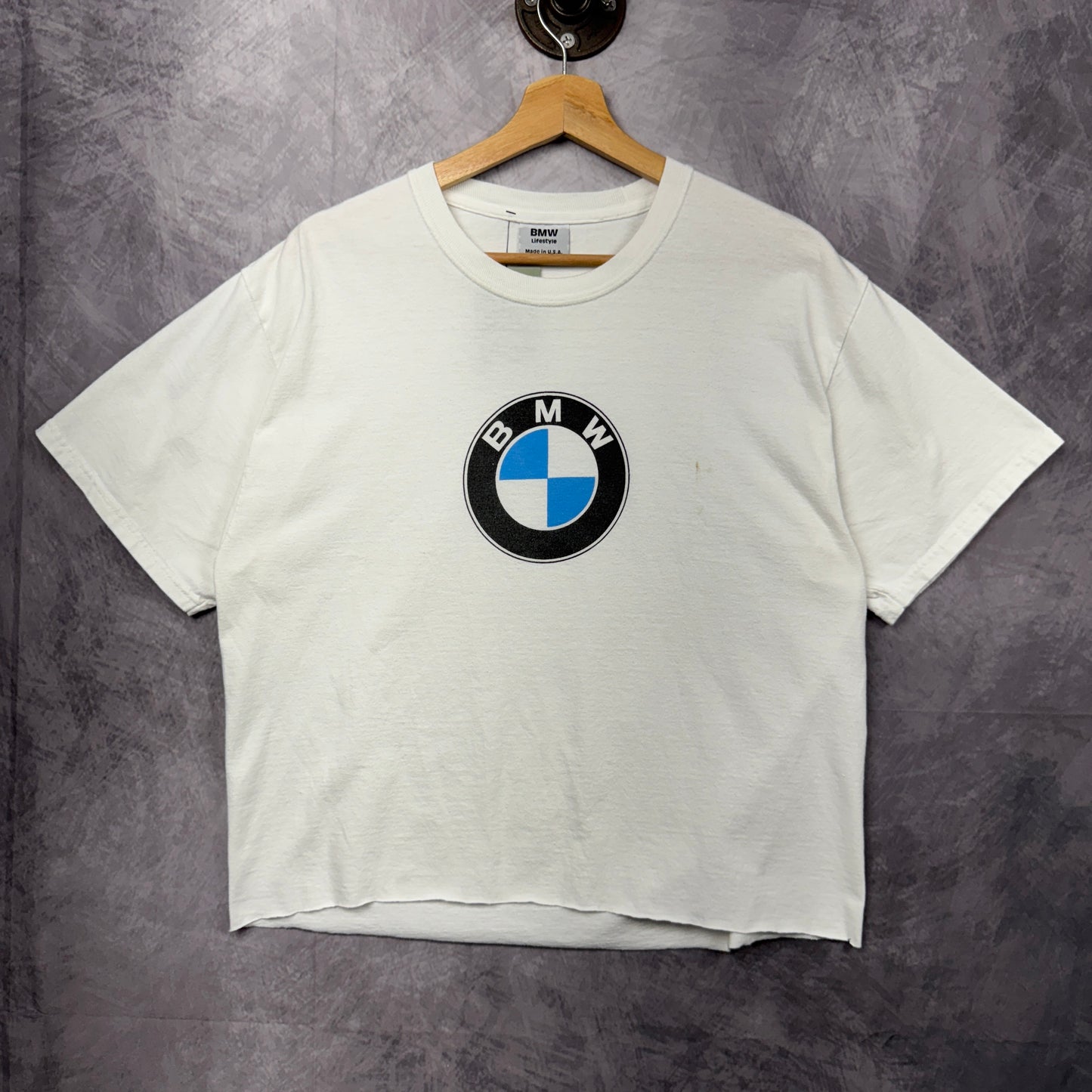 90s White BMW Crop Shirt 3885
