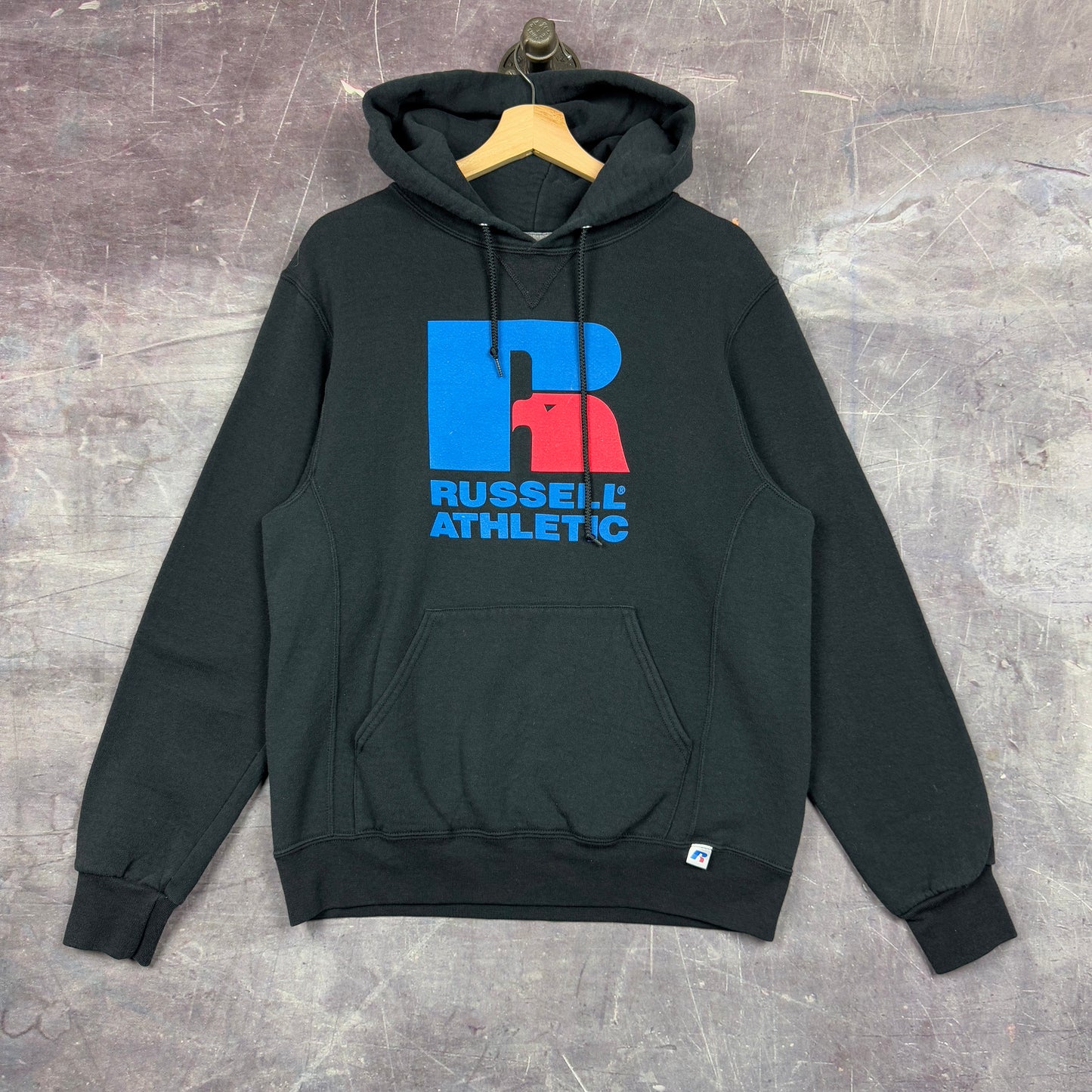 Early 00s Black Russell Athletic Essential Logo Graphic Hoodie M 1259