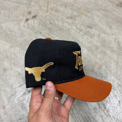 90s Black Dome University of Texas Longhorns Sports Specialties Double Line Script Snapback Hat