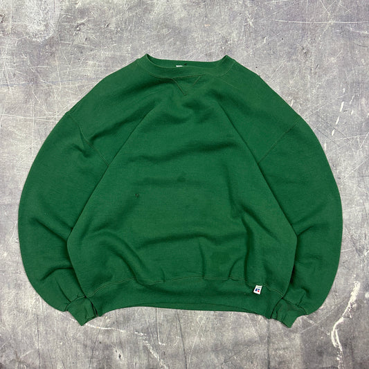 90s Forest Green Russell Athletic Blank Essential Crewneck Sweasthirt L AC87