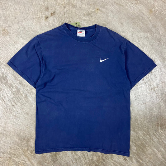 90s Navy Blue White Tag Nike Essential Mini Swoosh Shirt L BE07