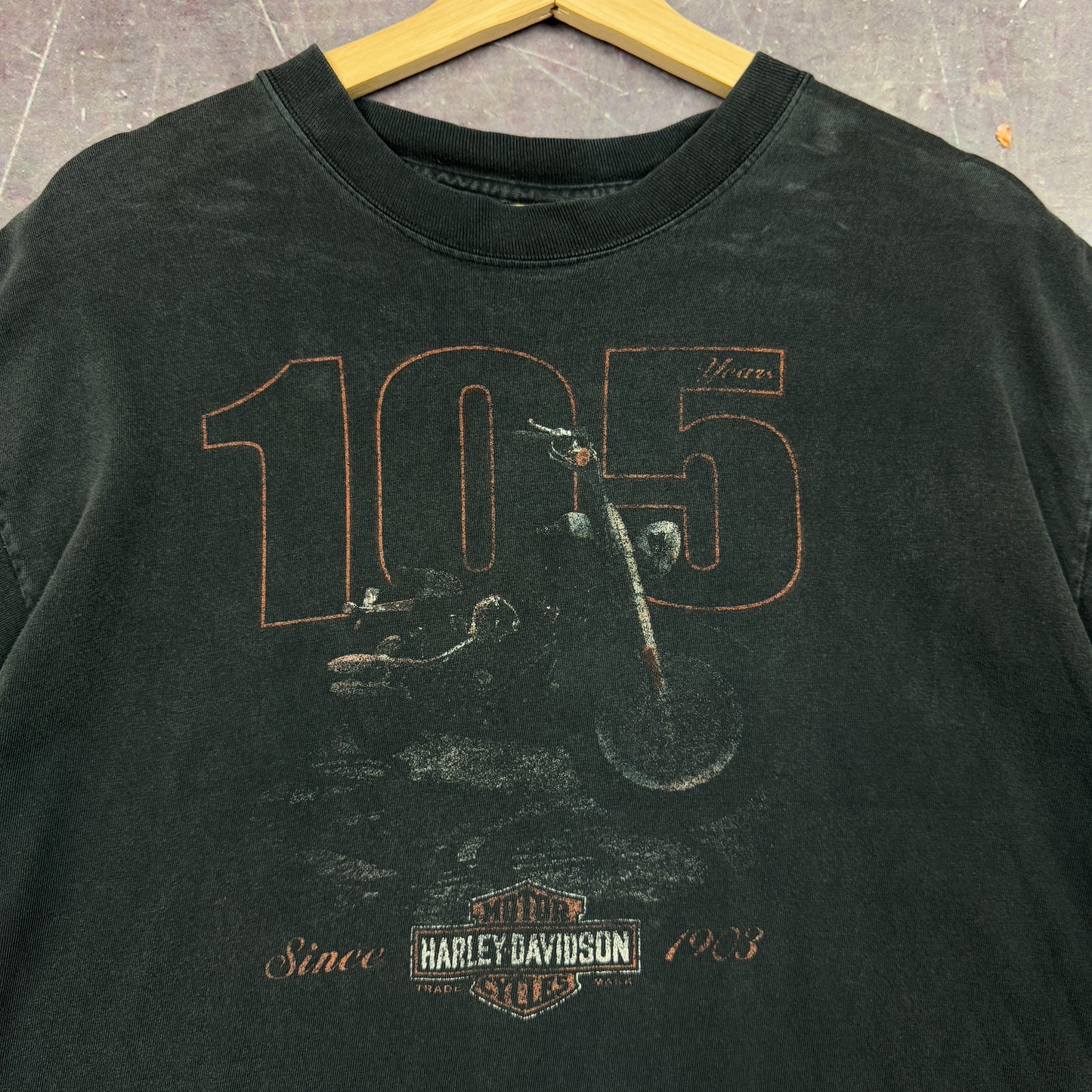 Early 00s Faded Black Harley Davidson 105 Years Illinois Flame Graphic Shirt L 1114