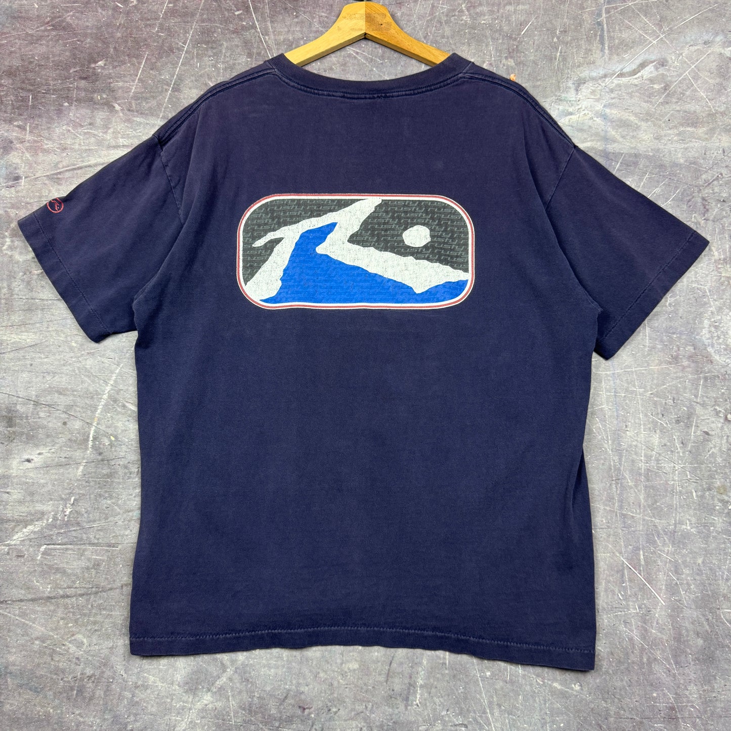 90s Navy Blue Rusty Surf Skate Logo Graphic Shirt XL 0838